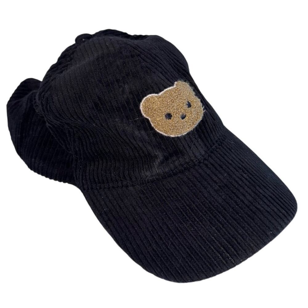 DAVID AND YOUNG Black Corduroy Bear Patch Baseball Cap